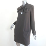 The Row Tie-Neck Shift Dress Gray Crepe Size 6 Long Sleeve Mini