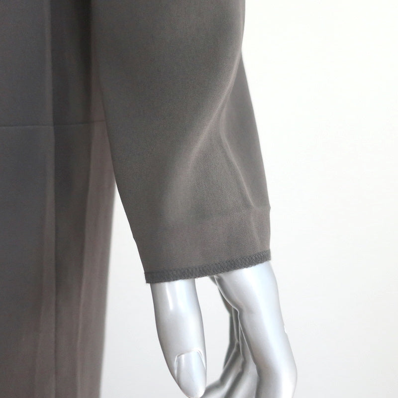The Row Tie-Neck Shift Dress Gray Crepe Size 6 Long Sleeve Mini