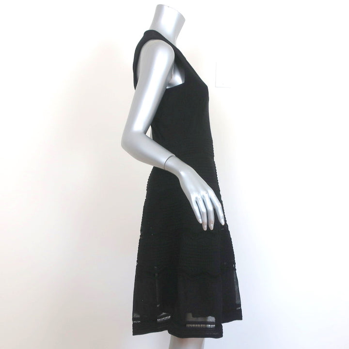 M Missoni Dress Black Cotton Mixed Knit Size 44 Sleeveless Fit &amp; Flare