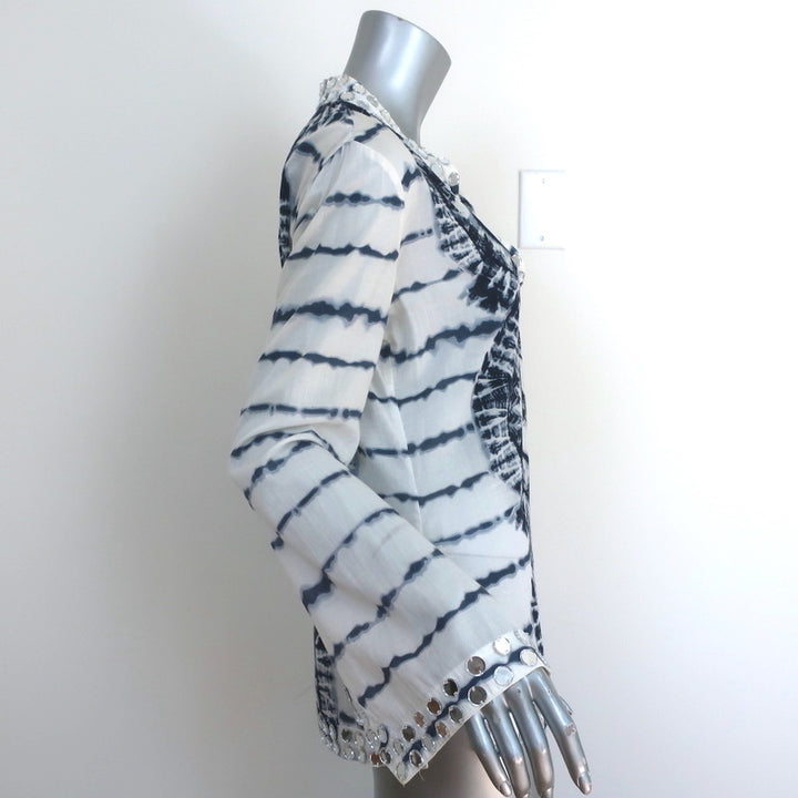 Tory Burch Stephanie Mirror-Embellished Tunic Top White/Navy Tie Dye Size 4