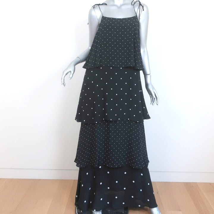 ANINE BING Daisy Tiered Maxi Dress Black &amp; White Polka Dot Crepe Size Medium NEW