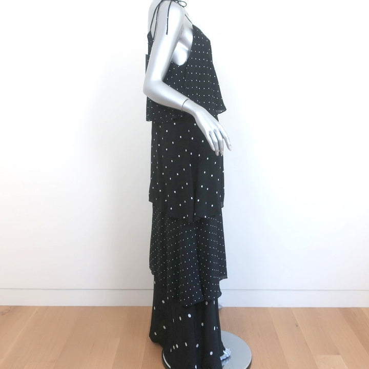 ANINE BING Daisy Tiered Maxi Dress Black &amp; White Polka Dot Crepe Size Medium NEW