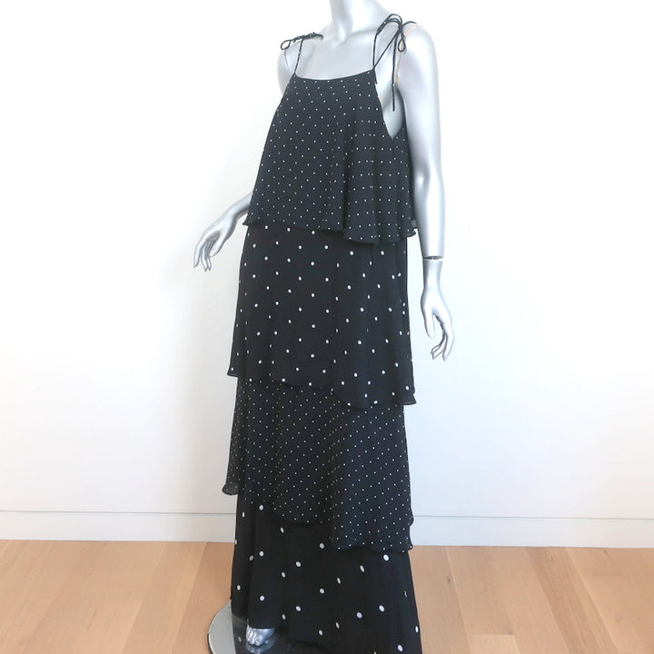 ANINE BING Daisy Tiered Maxi Dress Black &amp; White Polka Dot Crepe Size Medium NEW