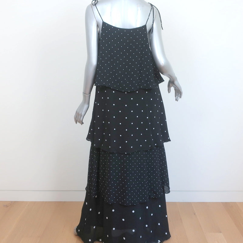 ANINE BING Daisy Tiered Maxi Dress Black &amp; White Polka Dot Crepe Size Medium NEW