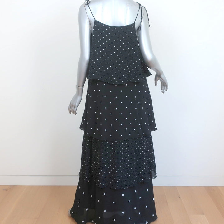 ANINE BING Daisy Tiered Maxi Dress Black &amp; White Polka Dot Crepe Size Medium NEW