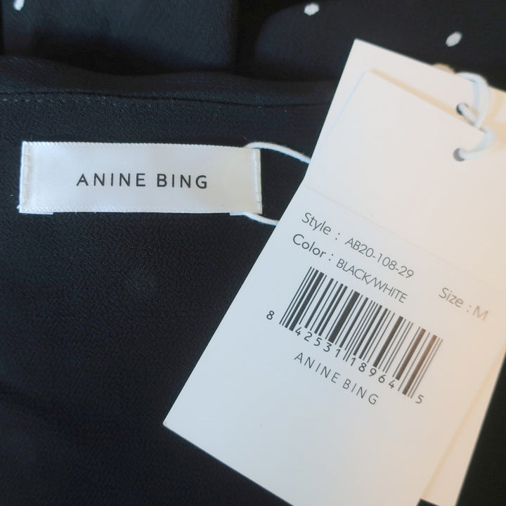 ANINE BING Daisy Tiered Maxi Dress Black &amp; White Polka Dot Crepe Size Medium NEW