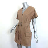 A.L.C. Bellamy Zip-Front Mini Dress Brown Stretch Twill Size 8 Belted Shift NEW