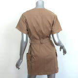 A.L.C. Bellamy Zip-Front Mini Dress Brown Stretch Twill Size 8 Belted Shift NEW
