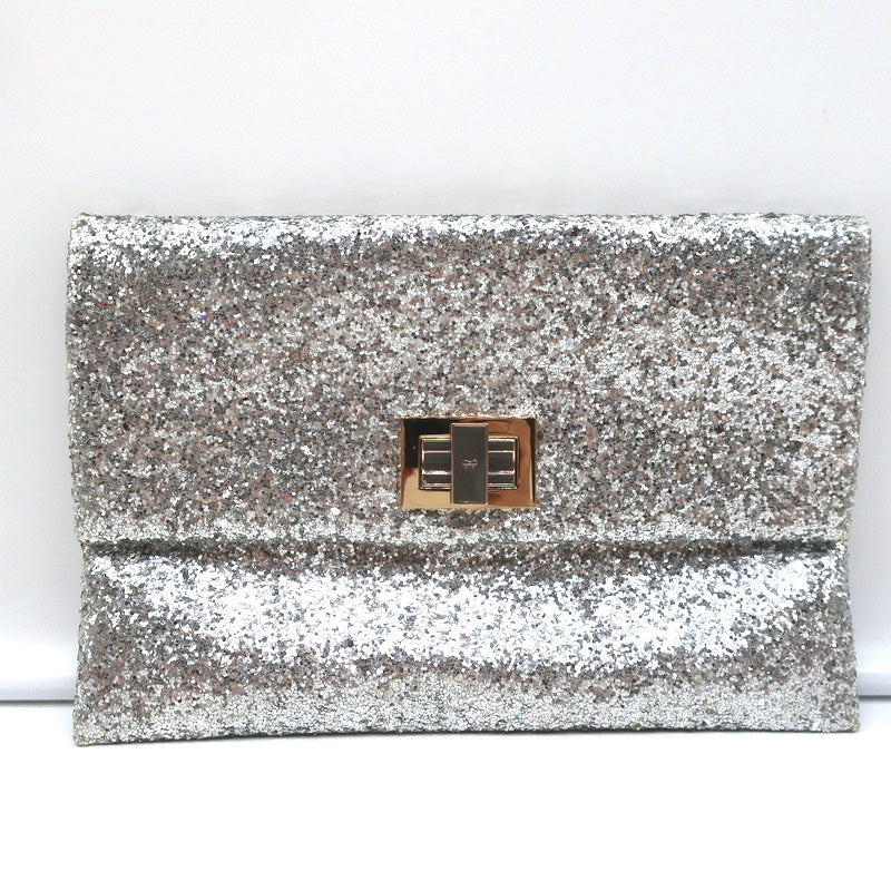 Anya Hindmarch Valorie Glitter Clutch Silver Small Evening Bag