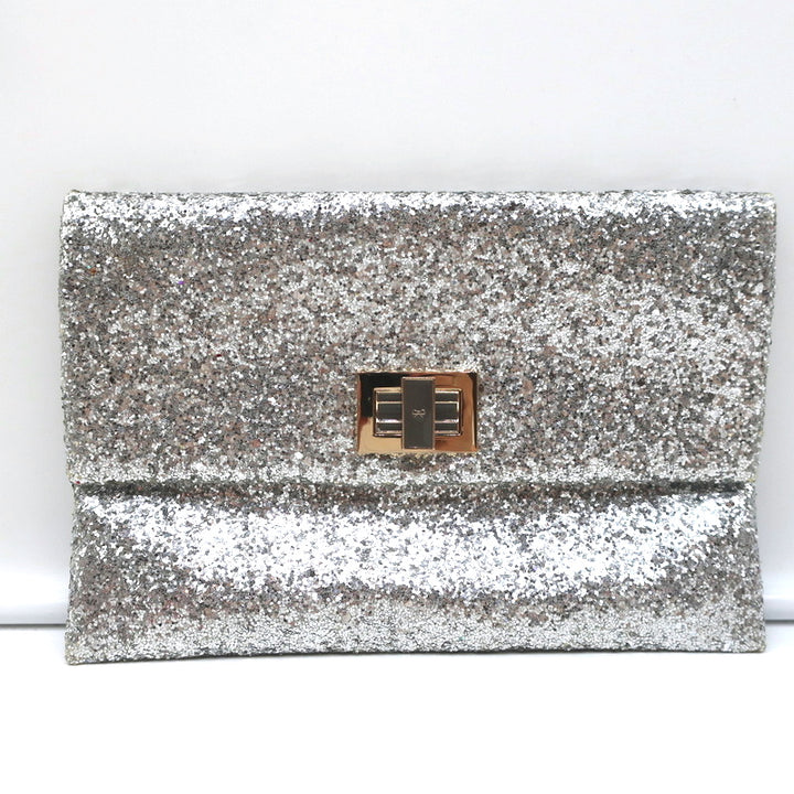 Anya Hindmarch Valorie Glitter Clutch Silver Small Evening Bag