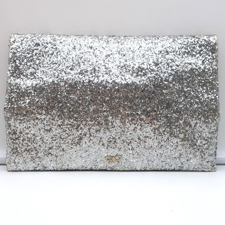 Anya Hindmarch Valorie Glitter Clutch Silver Small Evening Bag