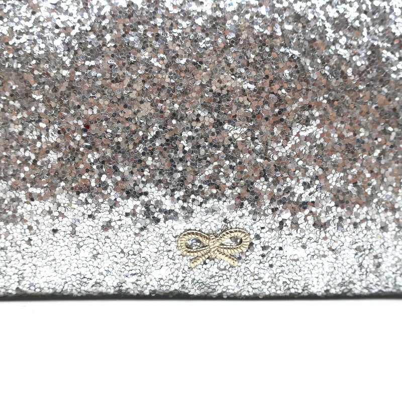 Anya Hindmarch Valorie Glitter Clutch Silver Small Evening Bag