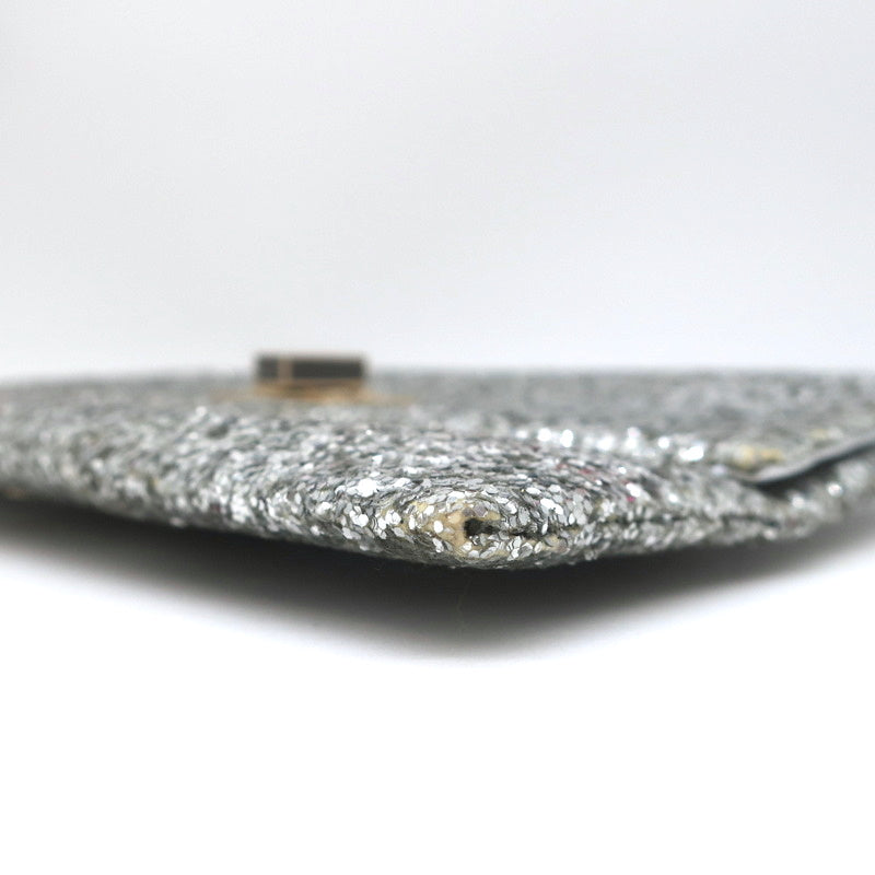 Anya Hindmarch Valorie Glitter Clutch Silver Small Evening Bag