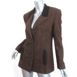 Vintage Valentino Miss V Tweed Blazer Brown Wool-Silk Size 42 Two-Button Jacket