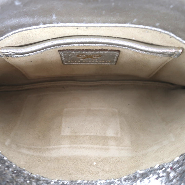Anya Hindmarch Valorie Glitter Clutch Silver Small Evening Bag