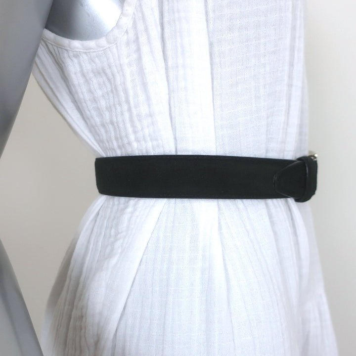 Gucci Square G Buckle Belt Black Suede Size 65