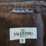 Vintage Valentino Miss V Tweed Blazer Brown Wool-Silk Size 42 Two-Button Jacket