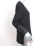 Helmut Lang Leather-Trim Top Black Viscose Size Small Long Sleeve Blouse