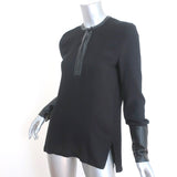 Helmut Lang Leather-Trim Top Black Viscose Size Small Long Sleeve Blouse