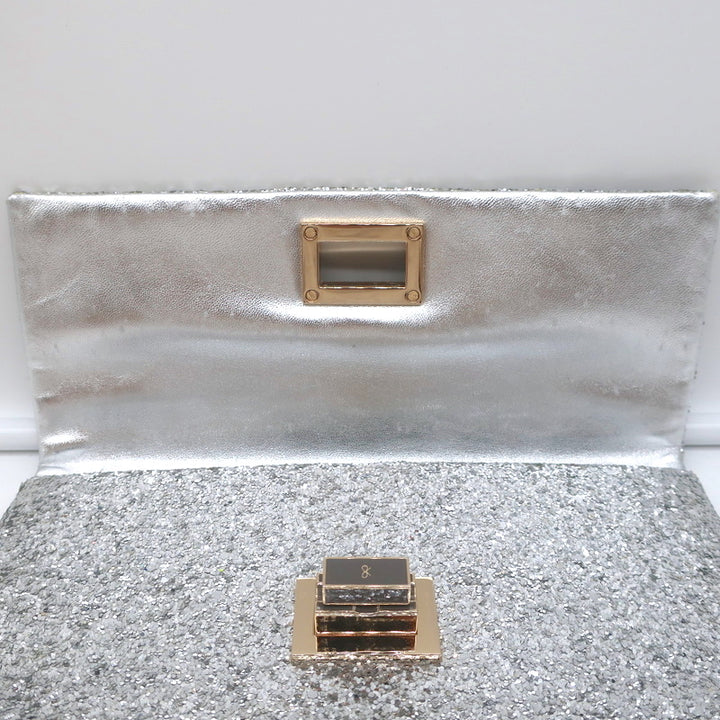 Anya Hindmarch Valorie Glitter Clutch Silver Small Evening Bag