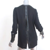 Helmut Lang Leather-Trim Top Black Viscose Size Small Long Sleeve Blouse