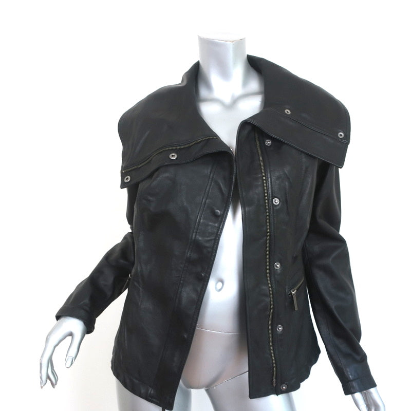 Vince Funnel Neck Leather Moto Jacket Black Size Medium NEW
