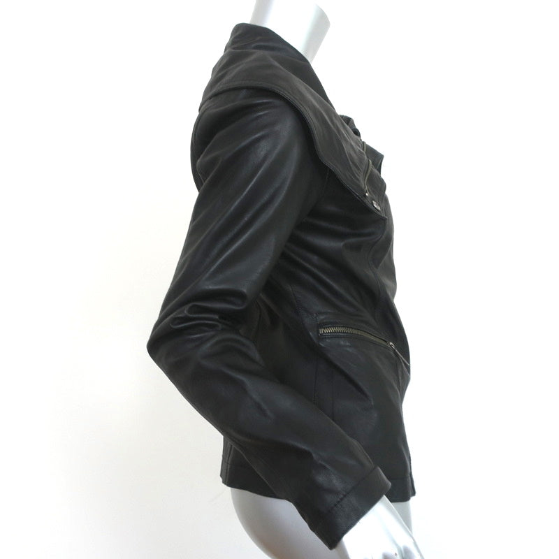Vince Funnel Neck Leather Moto Jacket Black Size Medium NEW