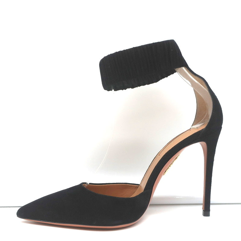 Aquazzura Liberty 105 Pumps Black Suede Size 37 Ankle Strap Heels NEW