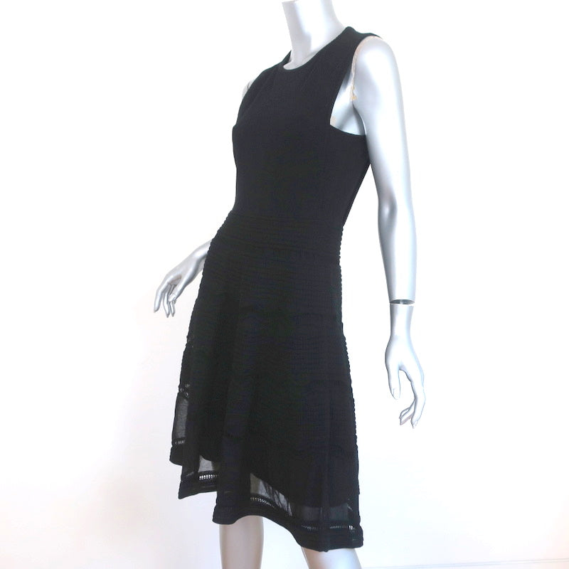 M Missoni Dress Black Cotton Mixed Knit Size 44 Sleeveless Fit &amp; Flare