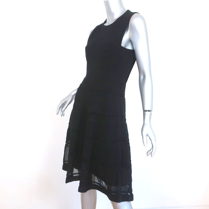 M Missoni Dress Black Cotton Mixed Knit Size 44 Sleeveless Fit &amp; Flare