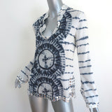 Tory Burch Stephanie Mirror-Embellished Tunic Top White/Navy Tie Dye Size 4