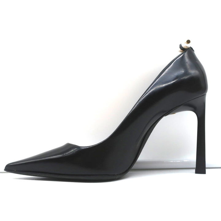 Lanvin Pearl Pumps Black Leather Size 36 Pointed Toe Heels