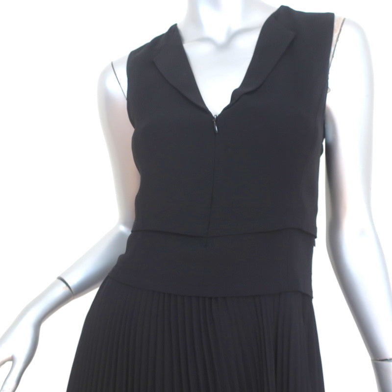 A.L.C. Sleeveless Dress Etta Black Pleated Stretch Crepe Size 4