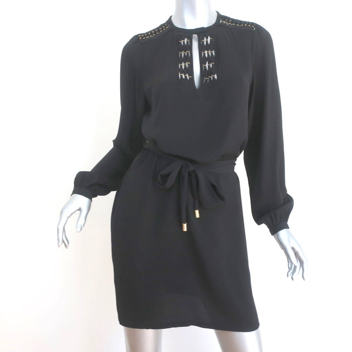 Diane von Furstenberg Long Sleeve Mini Dress Florina Black Beaded Silk Size 0