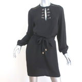Diane von Furstenberg Long Sleeve Mini Dress Florina Black Beaded Silk Size 0