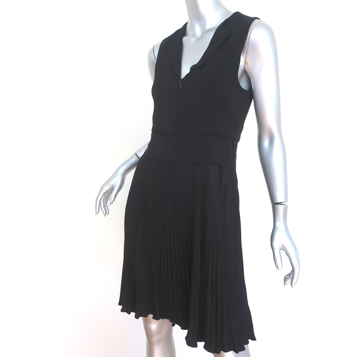 A.L.C. Sleeveless Dress Etta Black Pleated Stretch Crepe Size 4