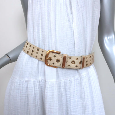 Prada Grommet Belt Cream Grained Leather Size 80