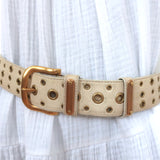 Prada Grommet Belt Cream Grained Leather Size 80
