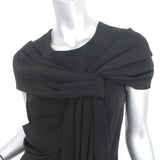 Oscar de la Renta Draped Blouse Black Pleated Silk Size 6 Cap Sleeve Top NEW