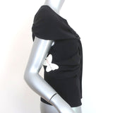Oscar de la Renta Draped Blouse Black Pleated Silk Size 6 Cap Sleeve Top NEW
