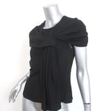 Oscar de la Renta Draped Blouse Black Pleated Silk Size 6 Cap Sleeve Top NEW