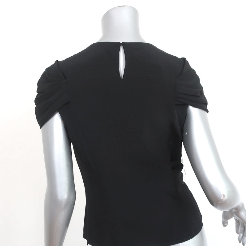 Oscar de la Renta Draped Blouse Black Pleated Silk Size 6 Cap Sleeve Top NEW