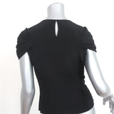 Oscar de la Renta Draped Blouse Black Pleated Silk Size 6 Cap Sleeve Top NEW