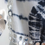 Tory Burch Stephanie Mirror-Embellished Tunic Top White/Navy Tie Dye Size 4