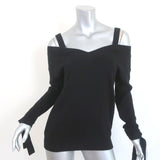 Theory Cold Shoulder Cashmere Sweater Black Size Petite V-Neck Pullover NEW