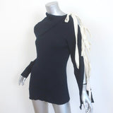 Monse Lace-Up Sleeve Sweater Navy Ribbed Wool-Cashmere Size Small