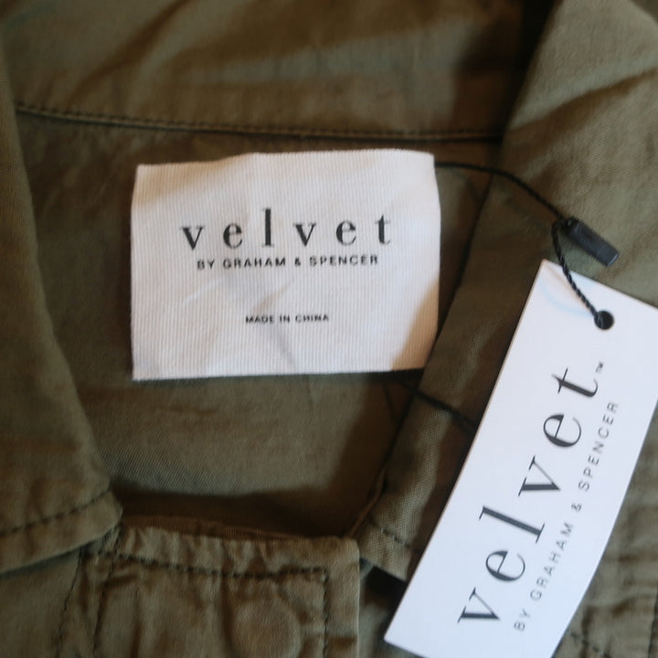 Velvet by Graham &amp; Spencer Dixie Cropped Jacket Army Green Cotton Size Large NEW