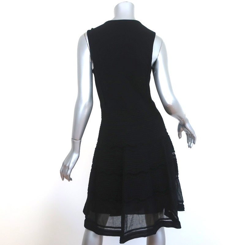 M Missoni Dress Black Cotton Mixed Knit Size 44 Sleeveless Fit &amp; Flare