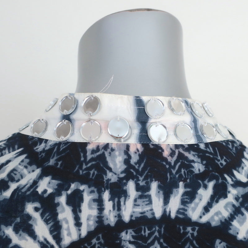 Tory Burch Stephanie Mirror-Embellished Tunic Top White/Navy Tie Dye Size 4