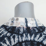 Tory Burch Stephanie Mirror-Embellished Tunic Top White/Navy Tie Dye Size 4